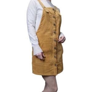 Mini Overall dress Corduroy button mini dress tan color Size S FOREVER 21